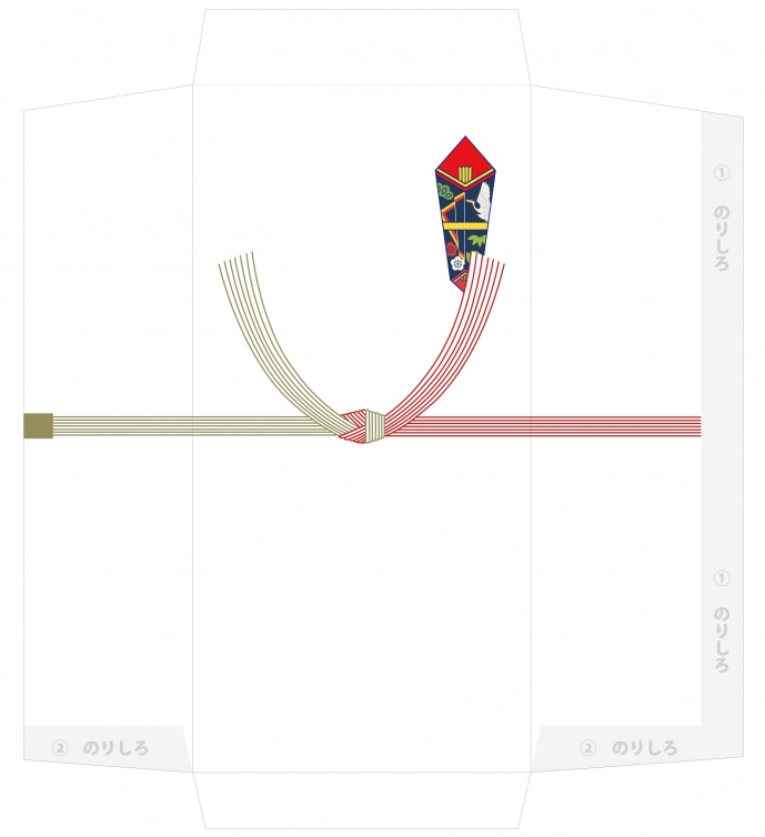 7本水引（赤金）結び切り 熨斗付の無料のし袋（祝儀・不祝儀）テンプレート