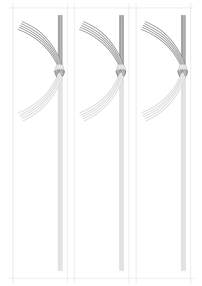 5本水引（黒白）横向き 結び切りの無料短冊のし・札紙テンプレート