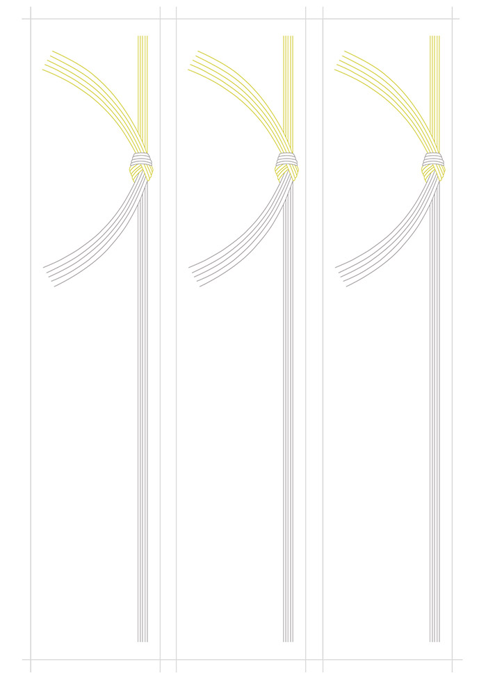 5本水引（黄白）横向き 結び切りの無料短冊のし・札紙テンプレート